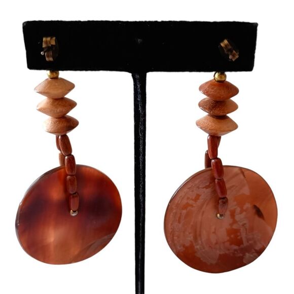 Wooden Beaded Shell Earrings Drop‎ Dangle Bohemian Tribal Ethnic Hippie Gypsy - Picture 5 of 14